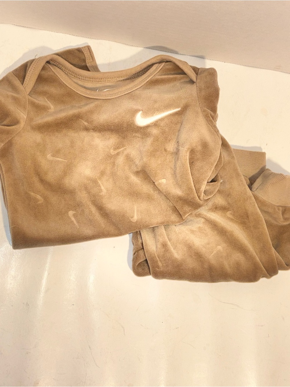 Nike Taupe Velour Two-Piece Sweat Set with White Swoosh 12 months